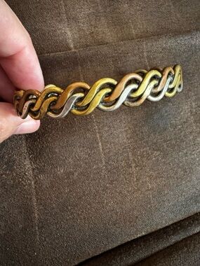 Three Tone Swirled Metal Bracelet - Gold Silver & Copper